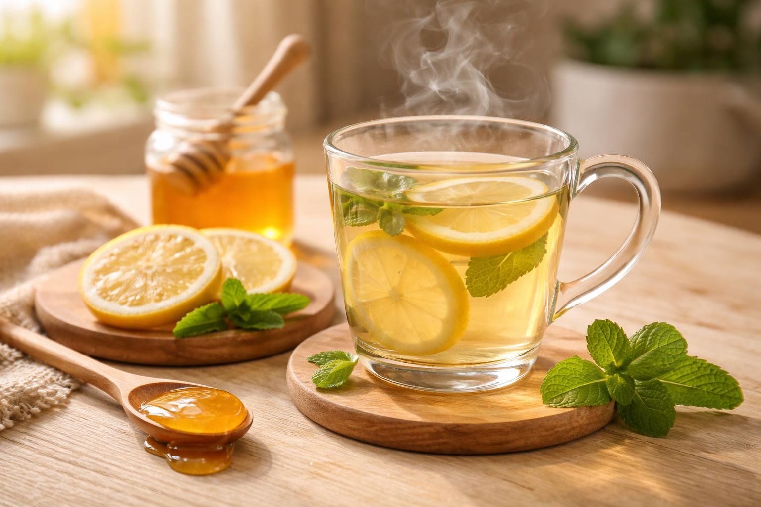 Tisane chaude au miel et citron pour soulager un mal de gorge